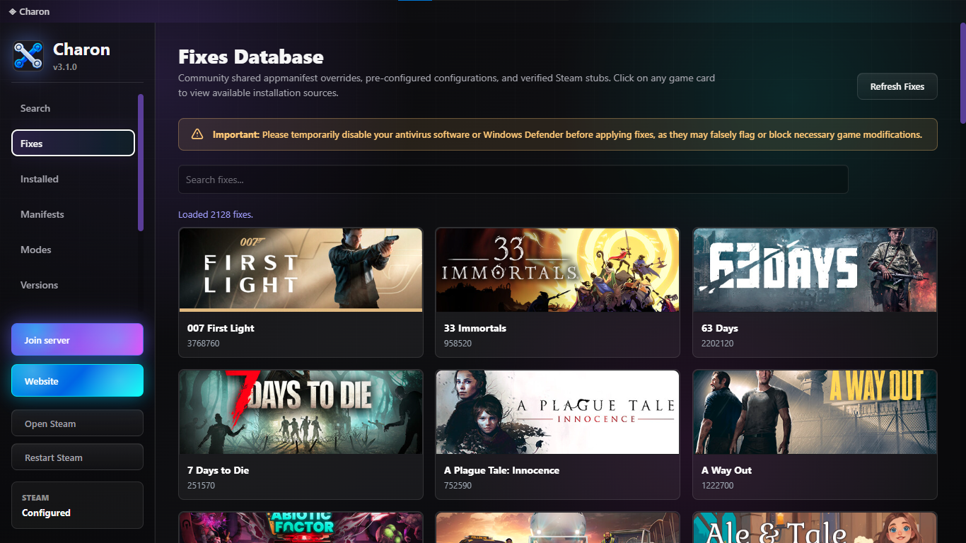 Charon manifest install screenshot
